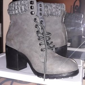 Gray heeled boots